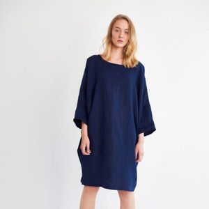 Navy Linen Cocoon Dress- LoveandConfuse